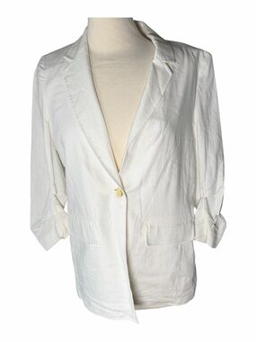 Anne Klein Cream Single-Button Linen-Blend Blazer, Small